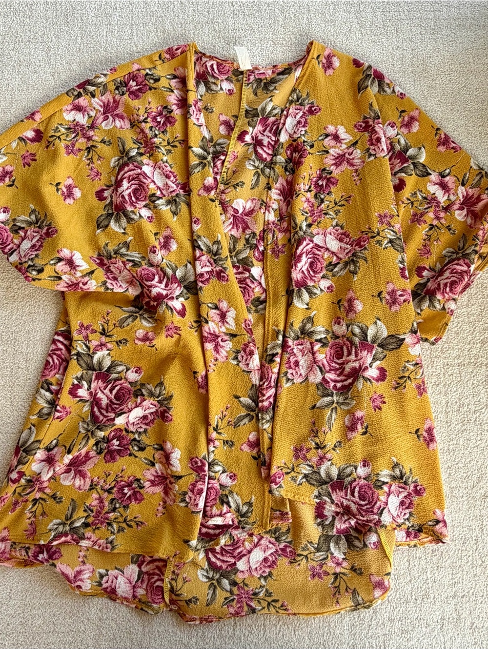 Floral Mustard Kimono Sleeve Top - Women